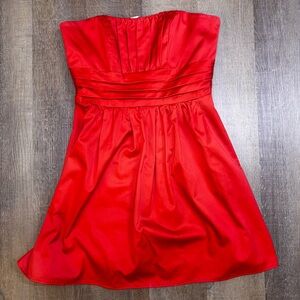 David's Bridal Vibrant Red Strapless Dress